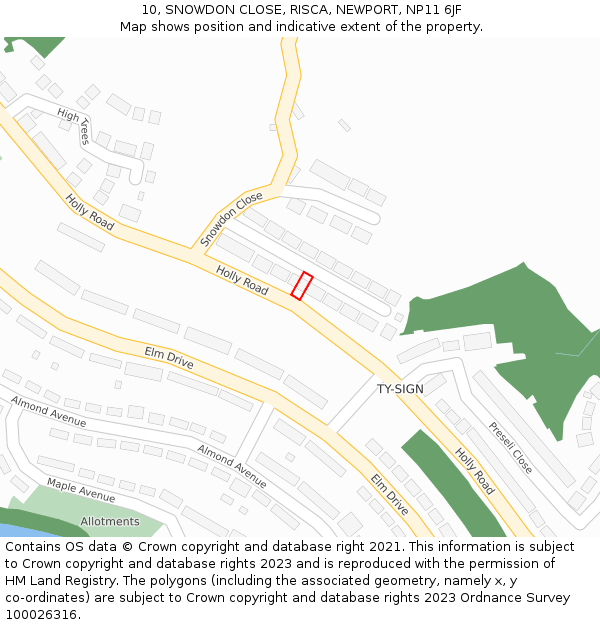 10, SNOWDON CLOSE, RISCA, NEWPORT, NP11 6JF: Location map and indicative extent of plot