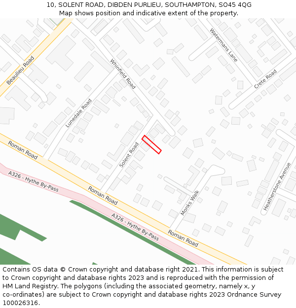 10, SOLENT ROAD, DIBDEN PURLIEU, SOUTHAMPTON, SO45 4QG: Location map and indicative extent of plot