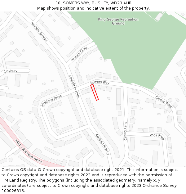 10, SOMERS WAY, BUSHEY, WD23 4HR: Location map and indicative extent of plot