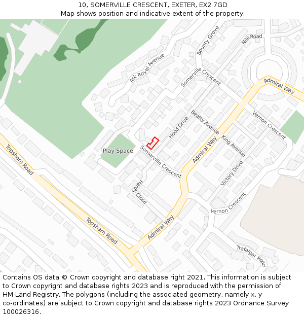 10, SOMERVILLE CRESCENT, EXETER, EX2 7GD: Location map and indicative extent of plot