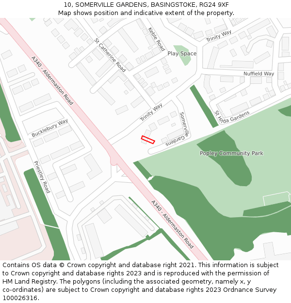 10, SOMERVILLE GARDENS, BASINGSTOKE, RG24 9XF: Location map and indicative extent of plot