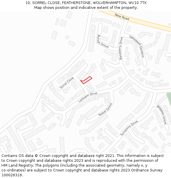 10, SORREL CLOSE, FEATHERSTONE, WOLVERHAMPTON, WV10 7TX: Location map and indicative extent of plot