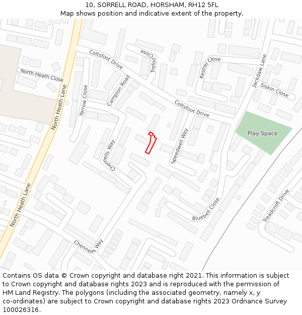 10, SORRELL ROAD, HORSHAM, RH12 5FL: Location map and indicative extent of plot