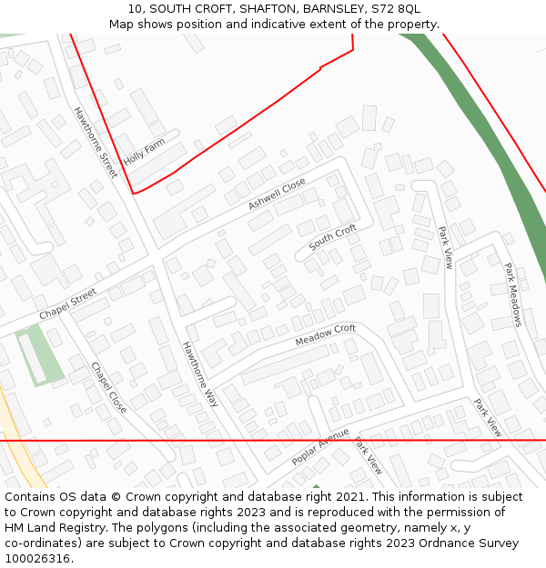 10, SOUTH CROFT, SHAFTON, BARNSLEY, S72 8QL: Location map and indicative extent of plot