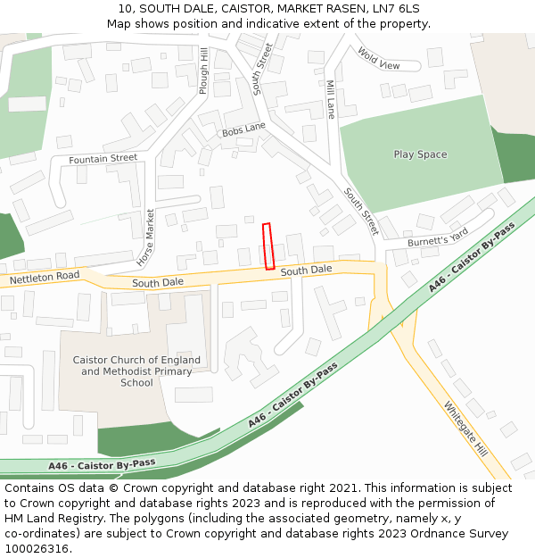 10, SOUTH DALE, CAISTOR, MARKET RASEN, LN7 6LS: Location map and indicative extent of plot