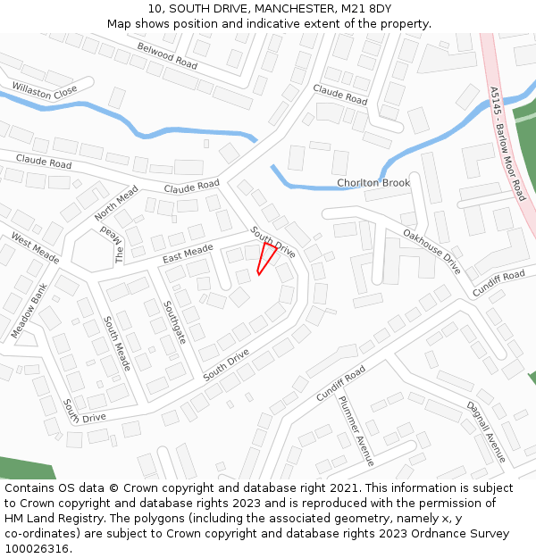 10, SOUTH DRIVE, MANCHESTER, M21 8DY: Location map and indicative extent of plot