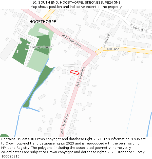 10, SOUTH END, HOGSTHORPE, SKEGNESS, PE24 5NE: Location map and indicative extent of plot