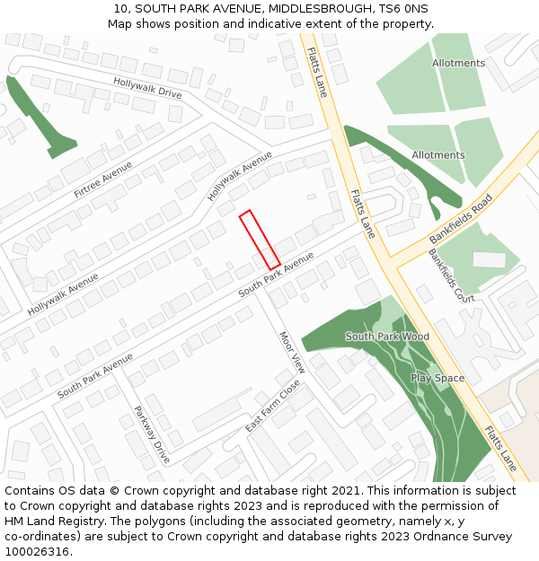 10, SOUTH PARK AVENUE, MIDDLESBROUGH, TS6 0NS: Location map and indicative extent of plot