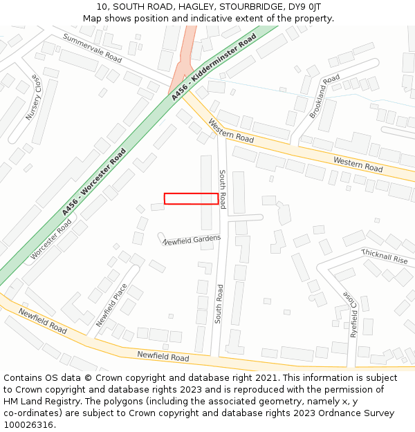 10, SOUTH ROAD, HAGLEY, STOURBRIDGE, DY9 0JT: Location map and indicative extent of plot