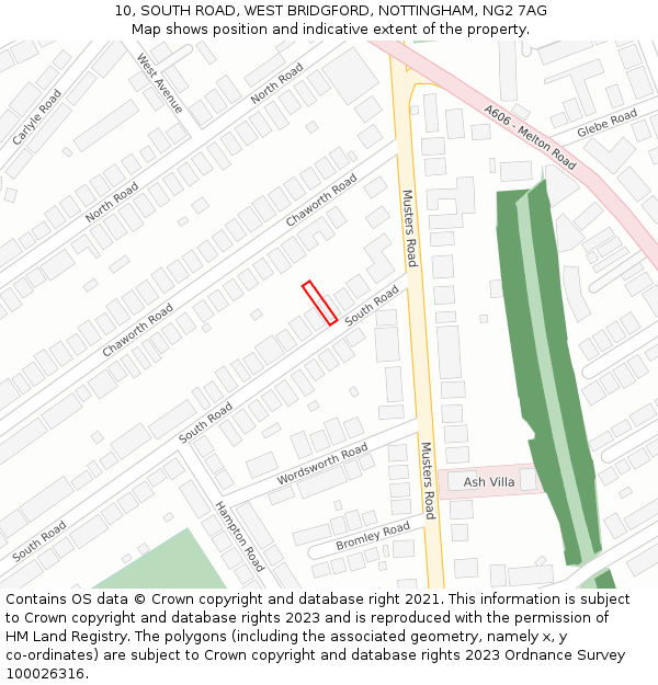 10, SOUTH ROAD, WEST BRIDGFORD, NOTTINGHAM, NG2 7AG: Location map and indicative extent of plot