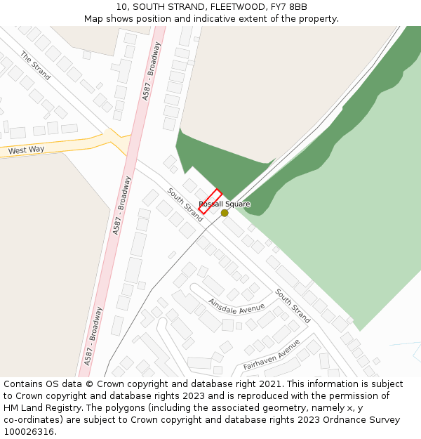 10, SOUTH STRAND, FLEETWOOD, FY7 8BB: Location map and indicative extent of plot