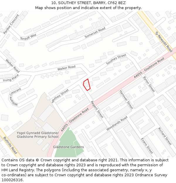 10, SOUTHEY STREET, BARRY, CF62 8EZ: Location map and indicative extent of plot