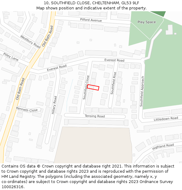 10, SOUTHFIELD CLOSE, CHELTENHAM, GL53 9LF: Location map and indicative extent of plot