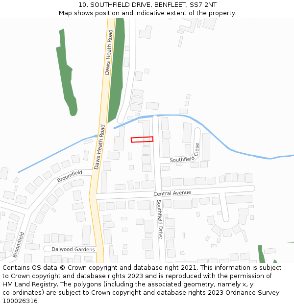 10, SOUTHFIELD DRIVE, BENFLEET, SS7 2NT: Location map and indicative extent of plot