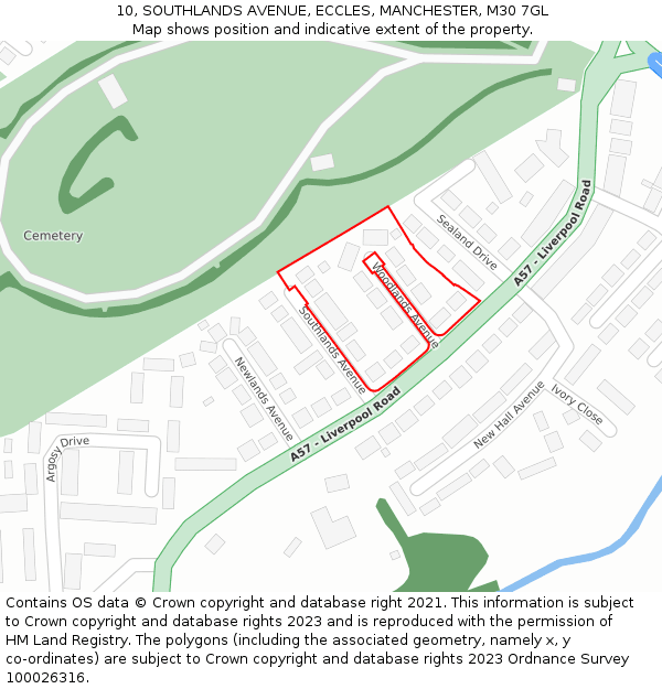 10, SOUTHLANDS AVENUE, ECCLES, MANCHESTER, M30 7GL: Location map and indicative extent of plot