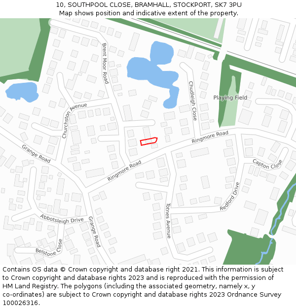 10, SOUTHPOOL CLOSE, BRAMHALL, STOCKPORT, SK7 3PU: Location map and indicative extent of plot