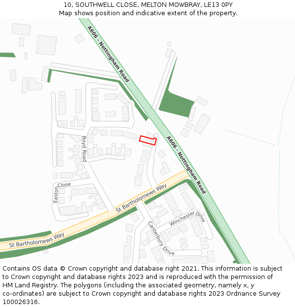 10, SOUTHWELL CLOSE, MELTON MOWBRAY, LE13 0PY: Location map and indicative extent of plot