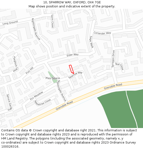 10, SPARROW WAY, OXFORD, OX4 7GE: Location map and indicative extent of plot