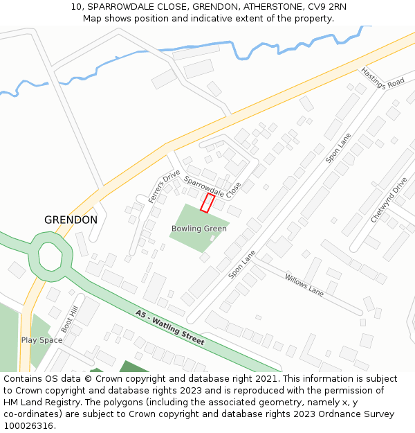 10, SPARROWDALE CLOSE, GRENDON, ATHERSTONE, CV9 2RN: Location map and indicative extent of plot