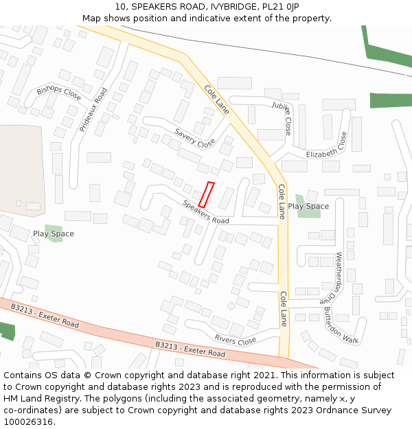 10, SPEAKERS ROAD, IVYBRIDGE, PL21 0JP: Location map and indicative extent of plot