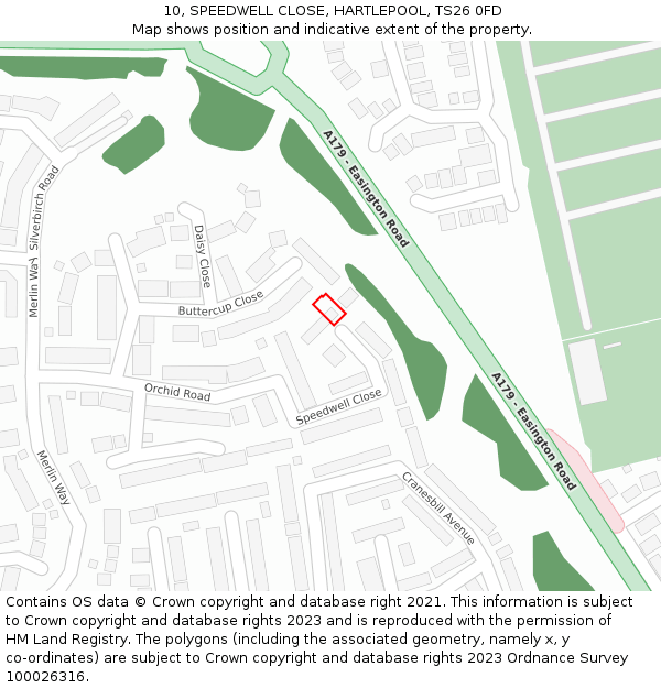 10, SPEEDWELL CLOSE, HARTLEPOOL, TS26 0FD: Location map and indicative extent of plot