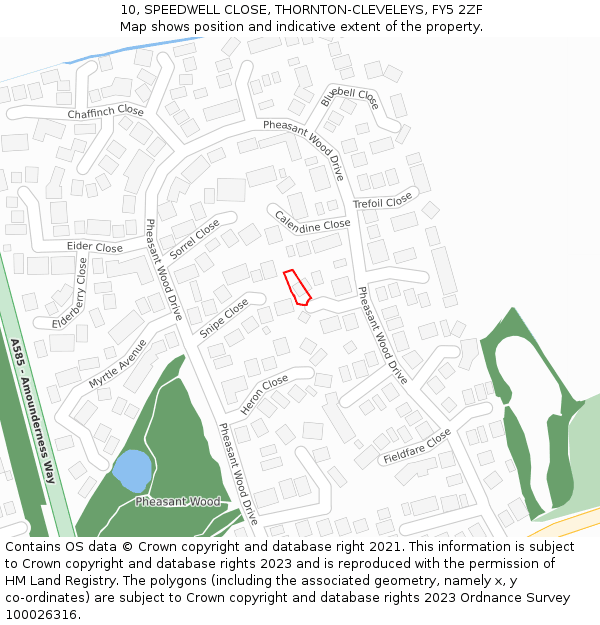 10, SPEEDWELL CLOSE, THORNTON-CLEVELEYS, FY5 2ZF: Location map and indicative extent of plot