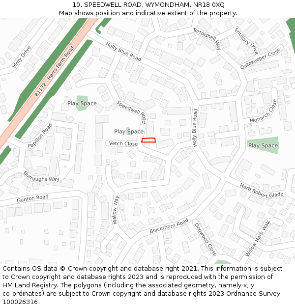 10, SPEEDWELL ROAD, WYMONDHAM, NR18 0XQ: Location map and indicative extent of plot