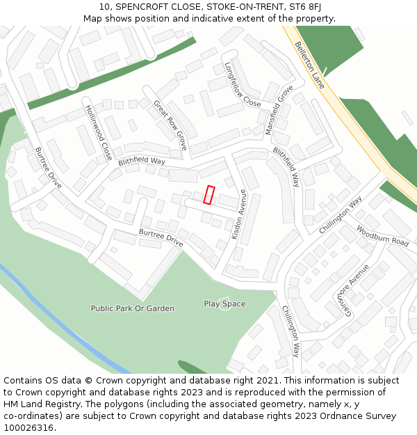 10, SPENCROFT CLOSE, STOKE-ON-TRENT, ST6 8FJ: Location map and indicative extent of plot