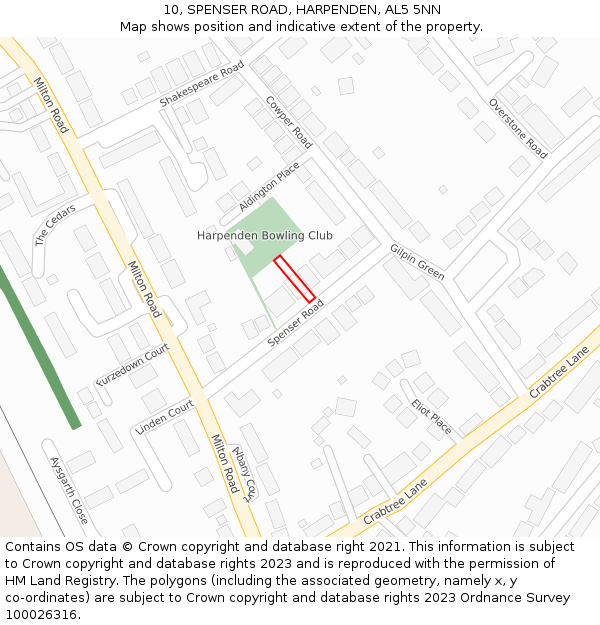 10, SPENSER ROAD, HARPENDEN, AL5 5NN: Location map and indicative extent of plot