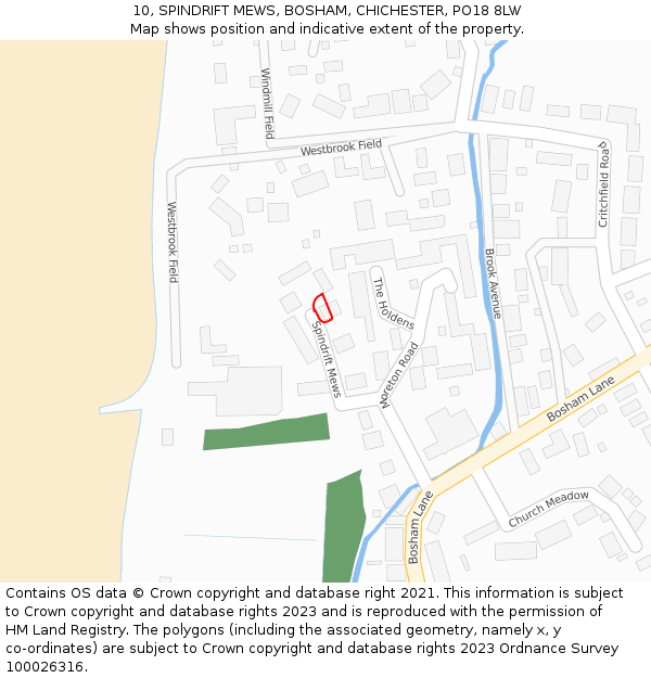 10, SPINDRIFT MEWS, BOSHAM, CHICHESTER, PO18 8LW: Location map and indicative extent of plot