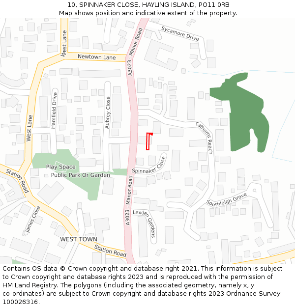 10, SPINNAKER CLOSE, HAYLING ISLAND, PO11 0RB: Location map and indicative extent of plot