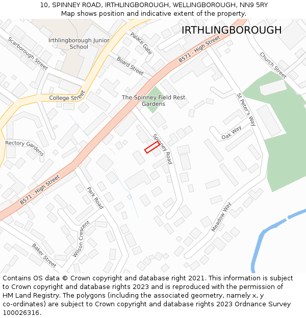 10, SPINNEY ROAD, IRTHLINGBOROUGH, WELLINGBOROUGH, NN9 5RY: Location map and indicative extent of plot