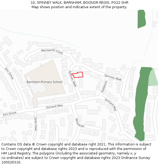 10, SPINNEY WALK, BARNHAM, BOGNOR REGIS, PO22 0HR: Location map and indicative extent of plot