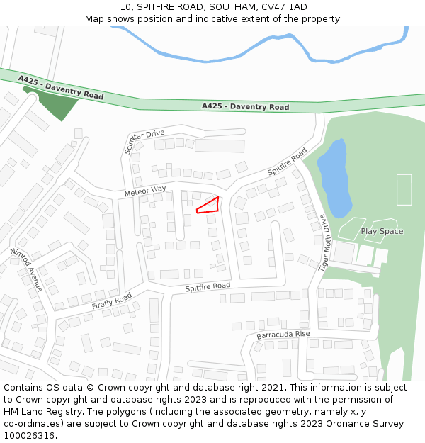 10, SPITFIRE ROAD, SOUTHAM, CV47 1AD: Location map and indicative extent of plot