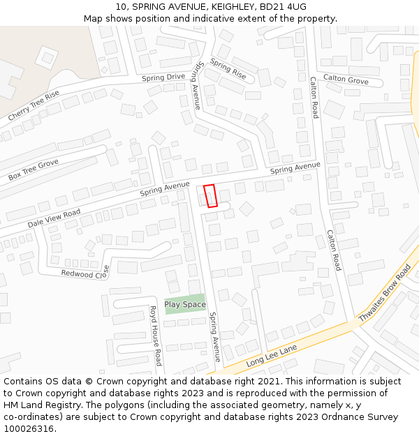 10, SPRING AVENUE, KEIGHLEY, BD21 4UG: Location map and indicative extent of plot