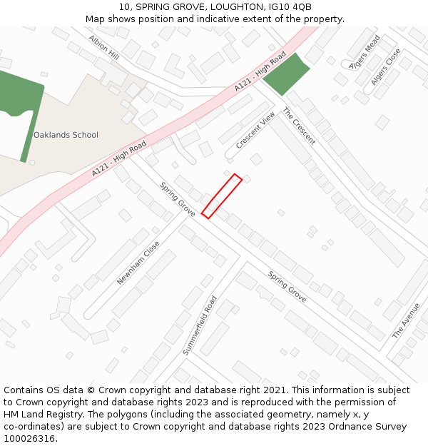 10, SPRING GROVE, LOUGHTON, IG10 4QB: Location map and indicative extent of plot
