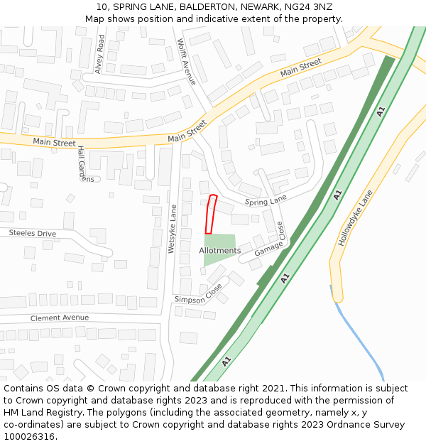 10, SPRING LANE, BALDERTON, NEWARK, NG24 3NZ: Location map and indicative extent of plot