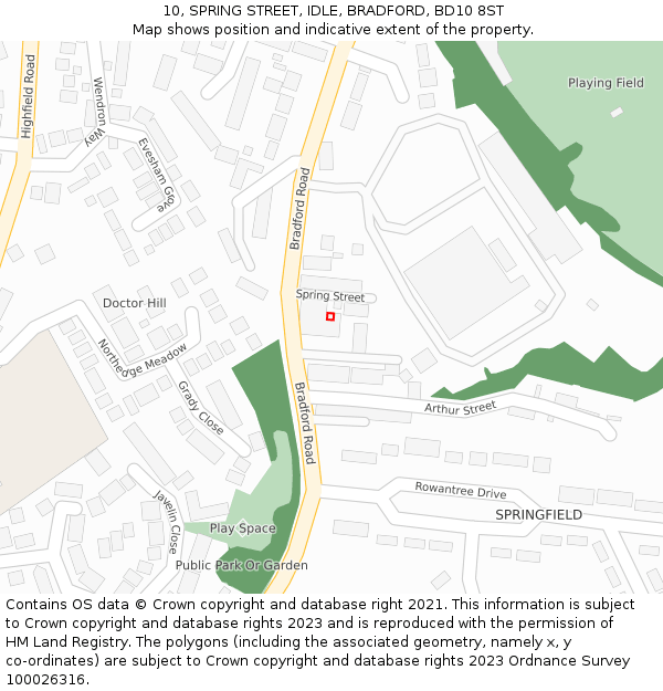 10, SPRING STREET, IDLE, BRADFORD, BD10 8ST: Location map and indicative extent of plot