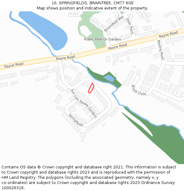 10, SPRINGFIELDS, BRAINTREE, CM77 6GE: Location map and indicative extent of plot