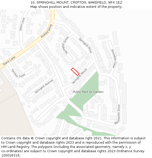 10, SPRINGHILL MOUNT, CROFTON, WAKEFIELD, WF4 1EZ: Location map and indicative extent of plot