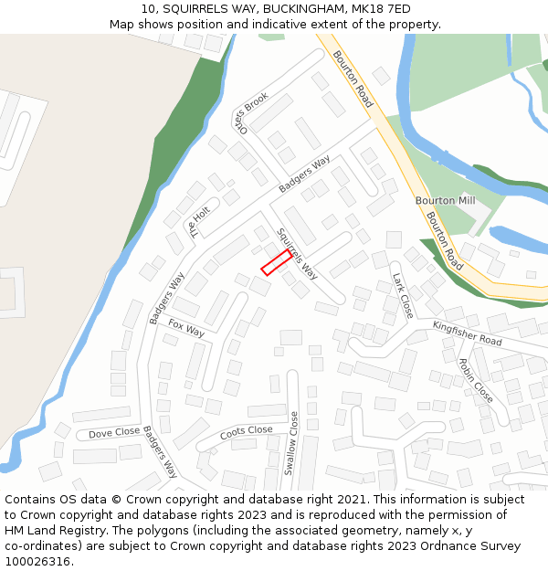 10, SQUIRRELS WAY, BUCKINGHAM, MK18 7ED: Location map and indicative extent of plot