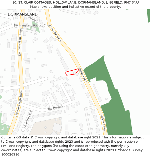 10, ST. CLAIR COTTAGES, HOLLOW LANE, DORMANSLAND, LINGFIELD, RH7 6NU: Location map and indicative extent of plot