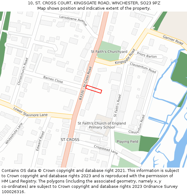 10, ST. CROSS COURT, KINGSGATE ROAD, WINCHESTER, SO23 9PZ: Location map and indicative extent of plot