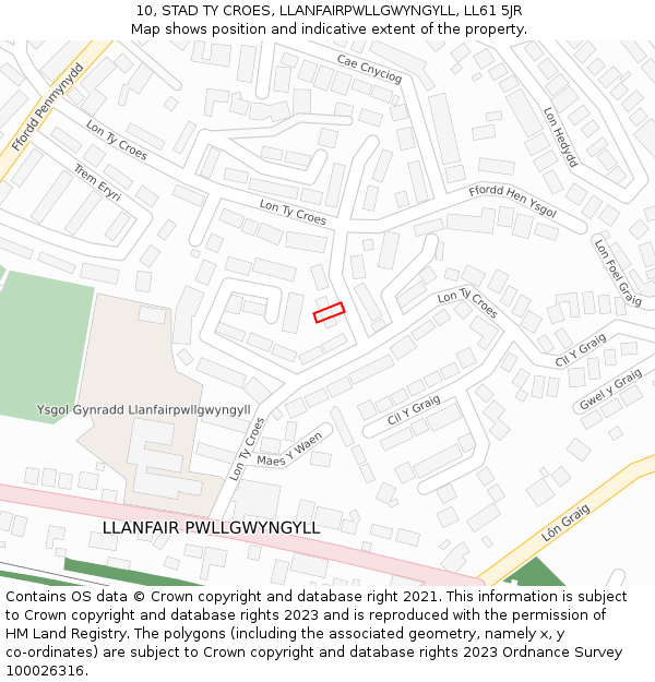 10, STAD TY CROES, LLANFAIRPWLLGWYNGYLL, LL61 5JR: Location map and indicative extent of plot