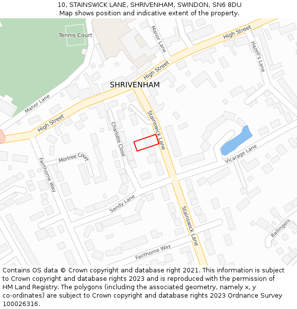 10, STAINSWICK LANE, SHRIVENHAM, SWINDON, SN6 8DU: Location map and indicative extent of plot