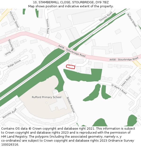10, STAMBERMILL CLOSE, STOURBRIDGE, DY9 7BZ: Location map and indicative extent of plot