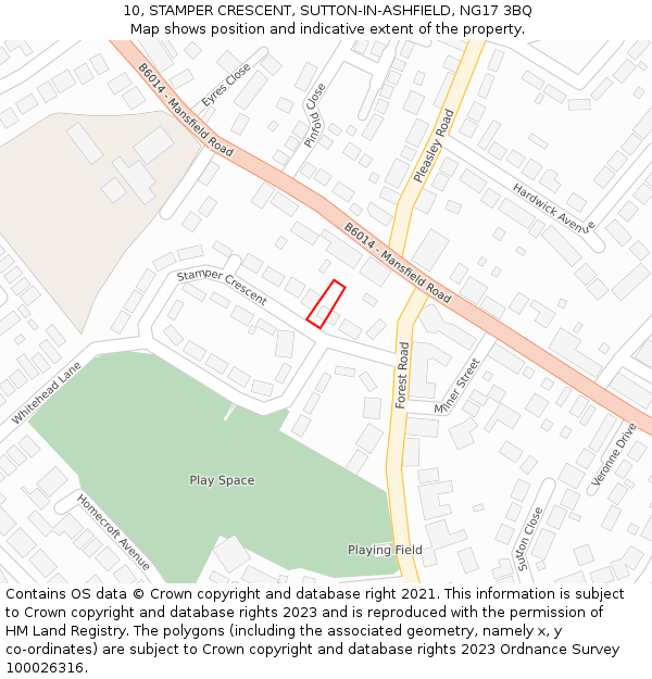 10, STAMPER CRESCENT, SUTTON-IN-ASHFIELD, NG17 3BQ: Location map and indicative extent of plot