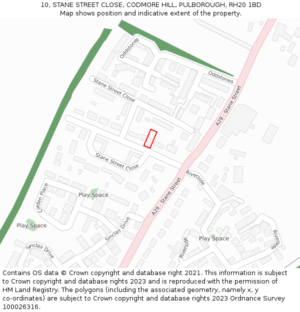 10, STANE STREET CLOSE, CODMORE HILL, PULBOROUGH, RH20 1BD: Location map and indicative extent of plot