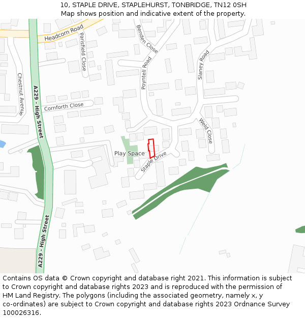 10, STAPLE DRIVE, STAPLEHURST, TONBRIDGE, TN12 0SH: Location map and indicative extent of plot