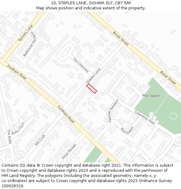 10, STAPLES LANE, SOHAM, ELY, CB7 5AF: Location map and indicative extent of plot